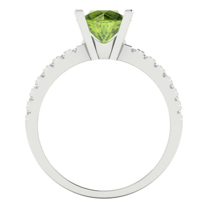 1.71 cttw Natural Peridot Solitaire with Zirconia Simulated Diamond Accents Engagement Ring - Solid Gold (Round Cut,7.5mm)