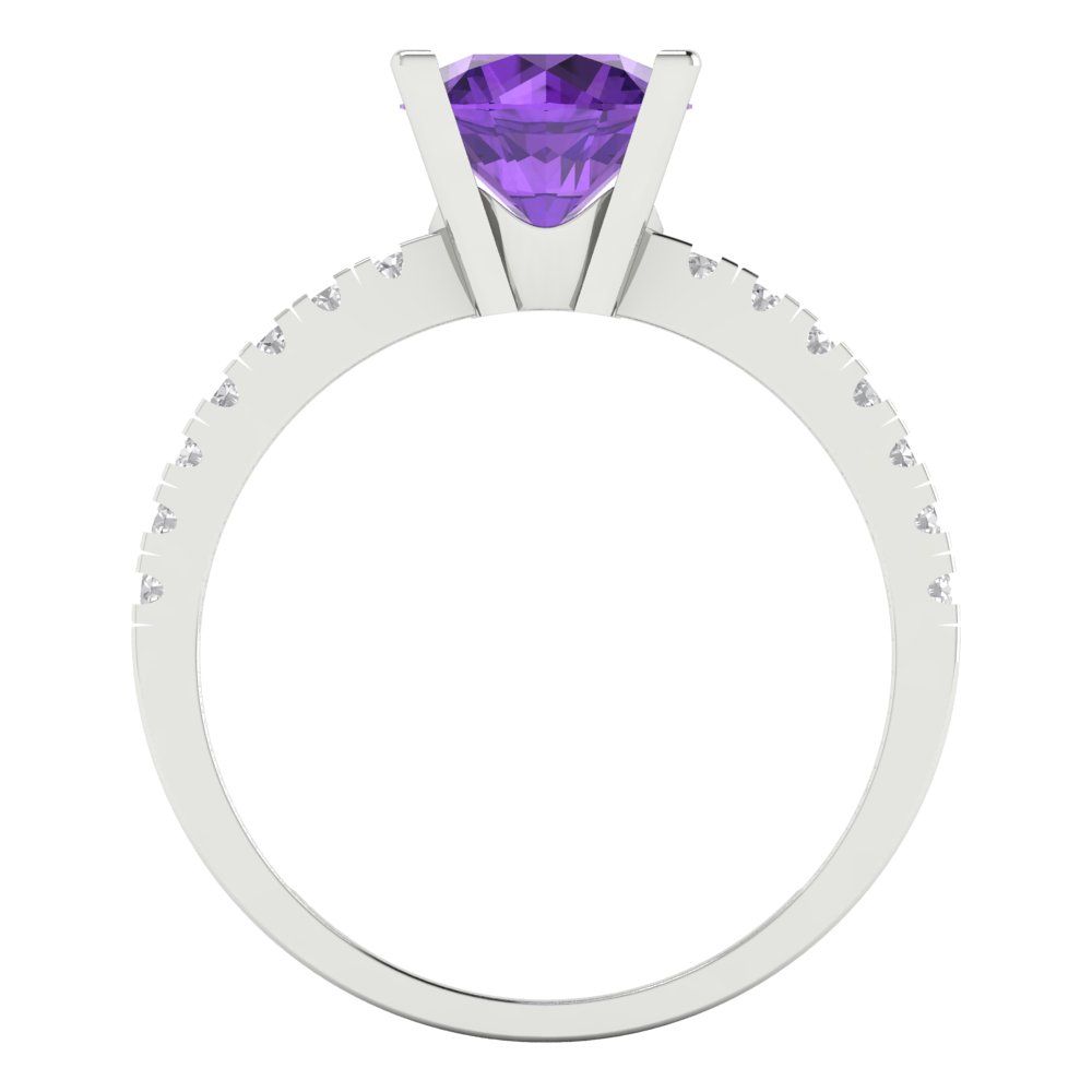 1.71 cttw Natural Amethyst Solitaire with Zirconia Simulated Diamond Accents Engagement Ring - Solid Gold (Round Cut,7.5mm)