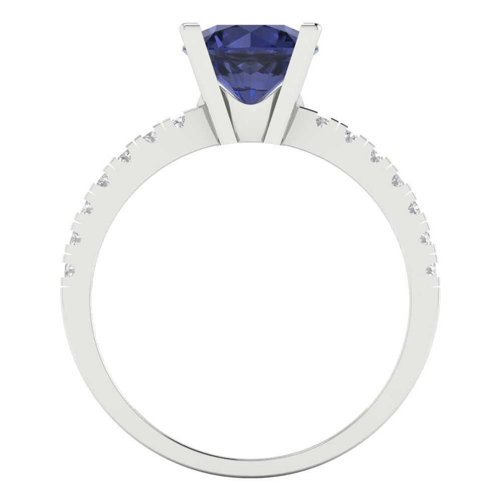 1.71 cttw Simulated Blue Sapphire Solitaire with Zirconia Simulated Diamond Accents Engagement Ring - Solid Gold (Round Cut,7.5mm)