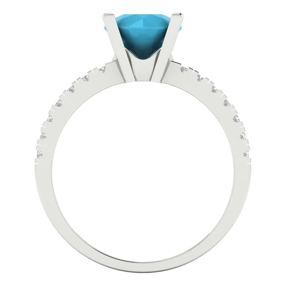 1.71 cttw Simulated Turquoise Solitaire with Zirconia Simulated Diamond Accents Engagement Ring - Solid Gold (Round Cut,7.5mm)