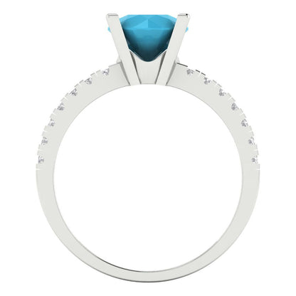 1.71 cttw Simulated Turquoise Solitaire with Zirconia Simulated Diamond Accents Engagement Ring - Solid Gold (Round Cut,7.5mm)