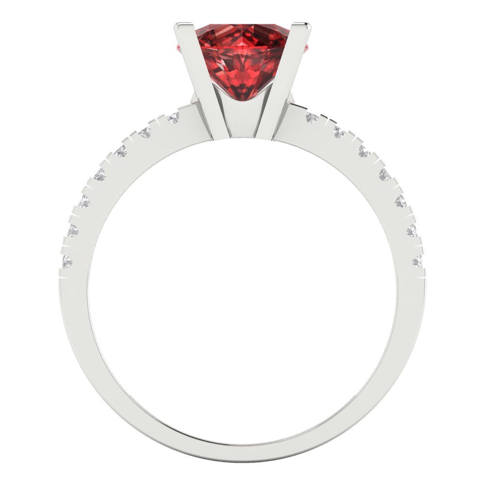 1.71 cttw Natural Garnet Solitaire with Zirconia Simulated Diamond Accents Engagement Ring - Solid Gold (Round Cut,7.5mm)