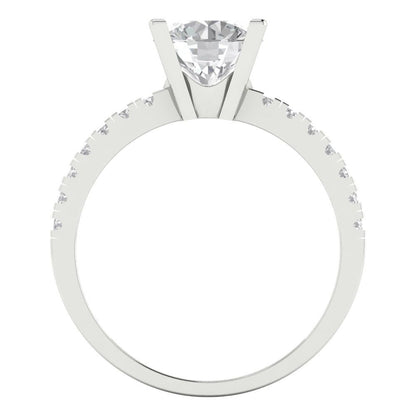 1.71 cttw White Sapphire Solitaire with Zirconia Simulated Diamond Accents Engagement Ring - Solid White Gold (VVS1, Round Cut,7.5mm)