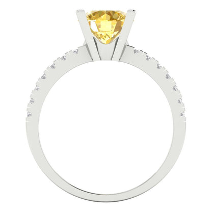 1.71 cttw Natural Citrine Solitaire with Zirconia Simulated Diamond Accents Engagement Ring - Solid White Gold (VVS1, Round Cut,7.5mm)