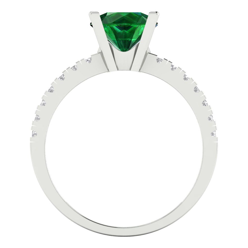 1.71 cttw Simulated Emerald Solitaire with Zirconia Simulated Diamond Accents Engagement Ring - Solid Gold (Round Cut,7.5mm)