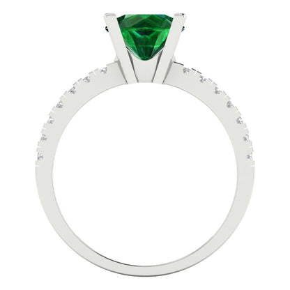 1.71 cttw Simulated Emerald Solitaire with Zirconia Simulated Diamond Accents Engagement Ring - Solid Gold (Round Cut,7.5mm)
