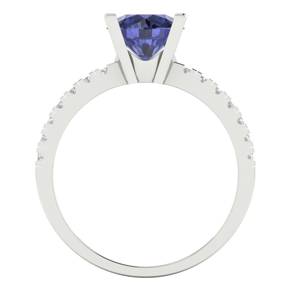 1.71 cttw Simulated Tanzanite Solitaire with Zirconia Simulated Diamond Accents Engagement Ring - Solid White Gold (VVS1, Round Cut,7.5mm)