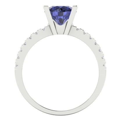 1.71 cttw Simulated Tanzanite Solitaire with Zirconia Simulated Diamond Accents Engagement Ring - Solid White Gold (VVS1, Round Cut,7.5mm)