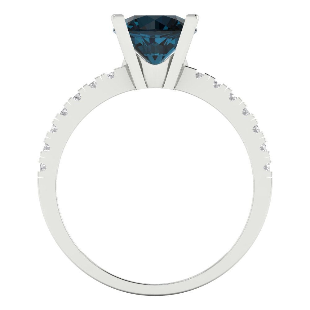 1.71 cttw Natural London Blue Topaz Solitaire with Zirconia Simulated Diamond Accents Engagement Ring - Solid White Gold (VVS1, Round Cut,7.5mm)