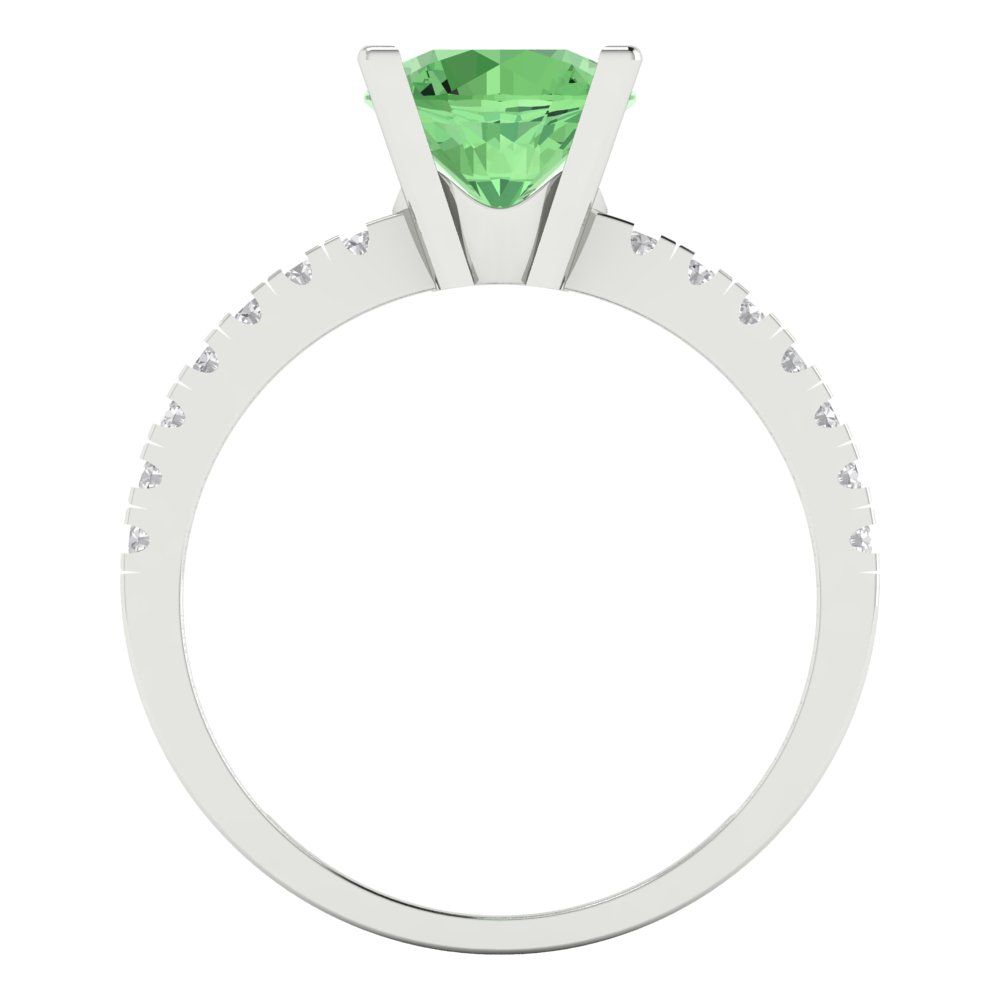 1.71 cttw Zirconia Simulated Green Diamond Solitaire with Zirconia Simulated Diamond Accents Engagement Ring - Solid Gold (VVS1, Round Cut,7.5mm)