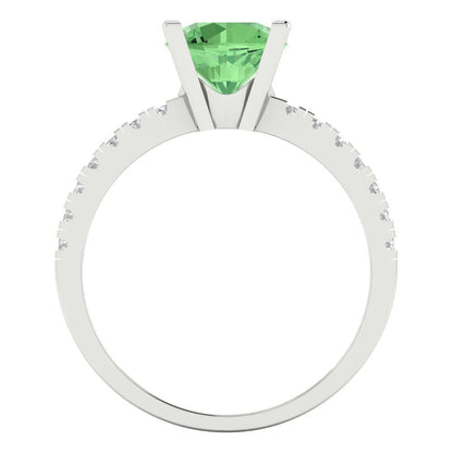 1.71 cttw Zirconia Simulated Green Diamond Solitaire with Zirconia Simulated Diamond Accents Engagement Ring - Solid Gold (VVS1, Round Cut,7.5mm)