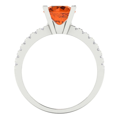 1.71 cttw Simulated Ruby Solitaire with Zirconia Simulated Diamond Accents Engagement Ring - Solid Gold (Round Cut,7.5mm)