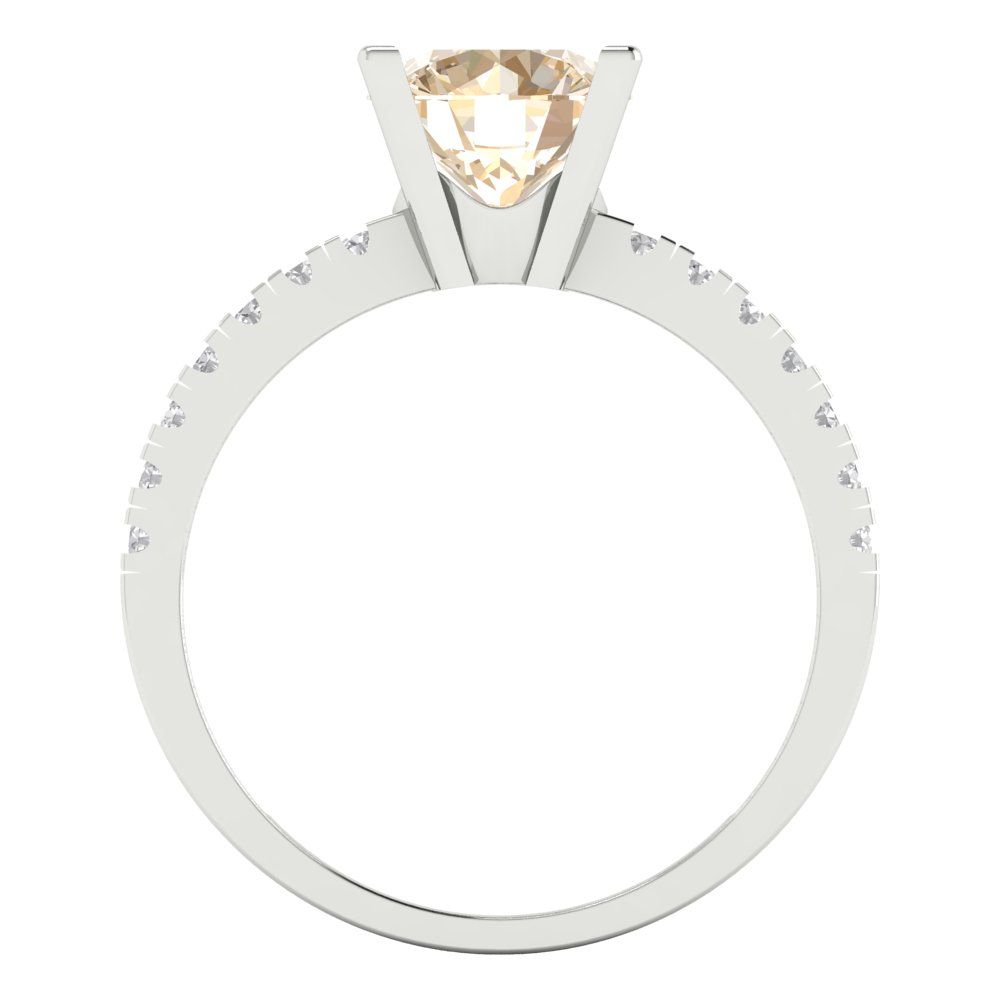 1.71 cttw Natural Morganite Solitaire with Zirconia Simulated Diamond Accents Engagement Ring - Solid White Gold (VVS1, Round Cut,7.5mm)