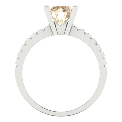 1.71 cttw Natural Morganite Solitaire with Zirconia Simulated Diamond Accents Engagement Ring - Solid White Gold (VVS1, Round Cut,7.5mm)