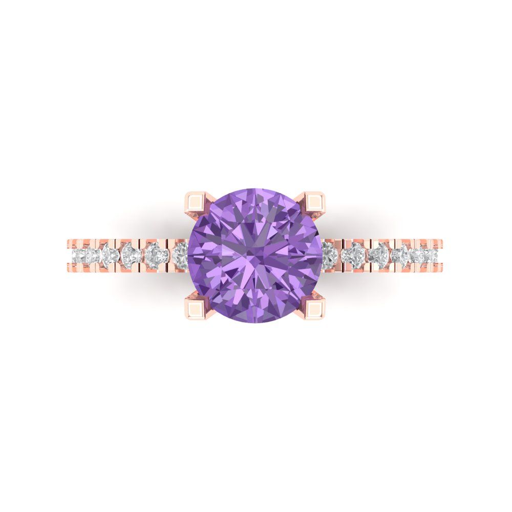 1.71 cttw Simulated Alexandrite Solitaire with Zirconia Simulated Diamond Accents Engagement Ring - Solid Rose Gold (VVS1, Round Cut,7.5mm)