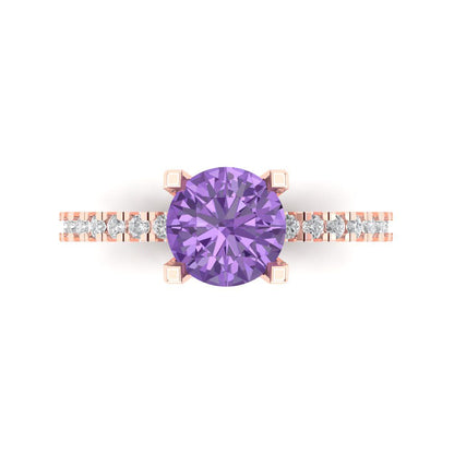 1.71 cttw Simulated Alexandrite Solitaire with Zirconia Simulated Diamond Accents Engagement Ring - Solid Rose Gold (VVS1, Round Cut,7.5mm)