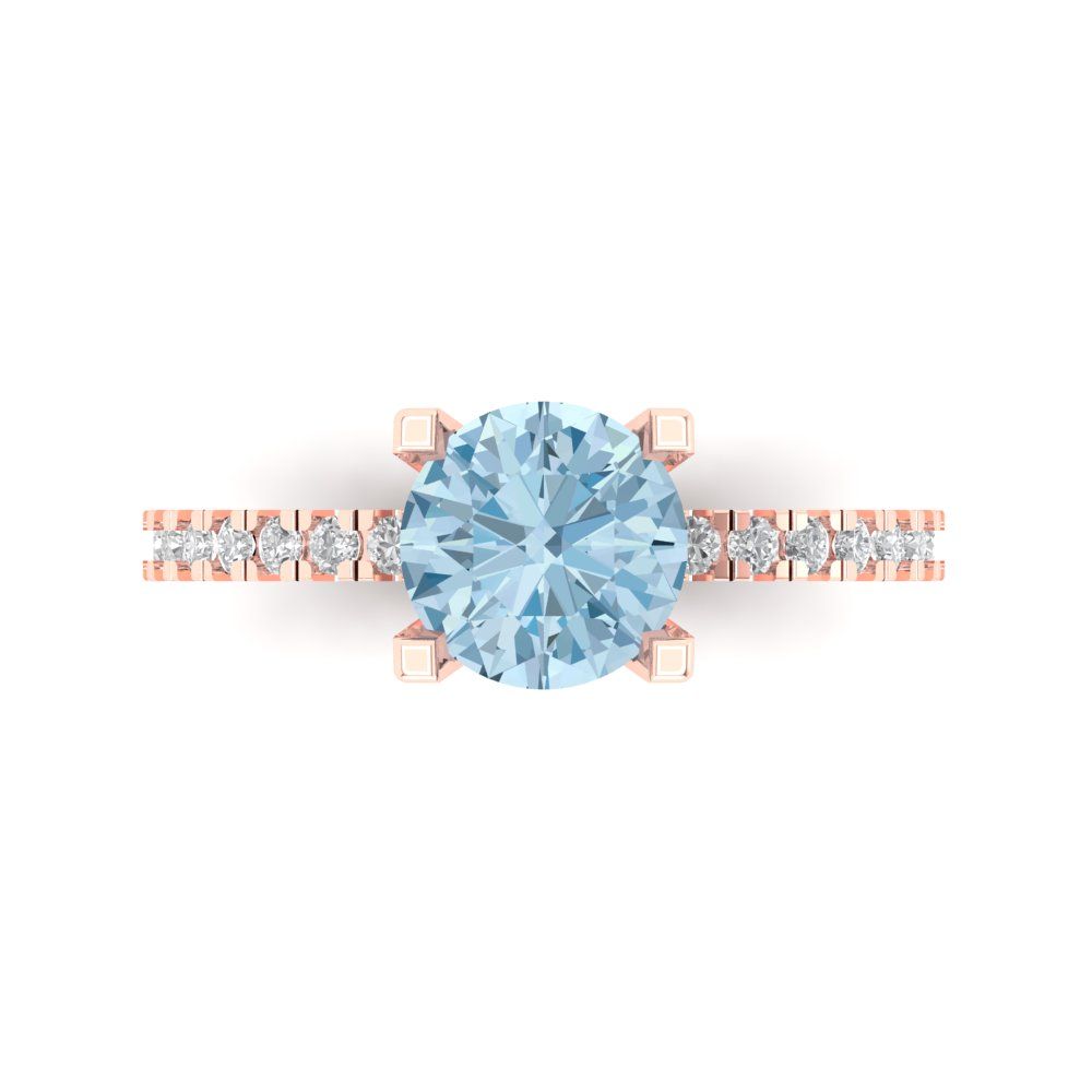 1.71 cttw Natural Sky Blue Topaz Solitaire with Zirconia Simulated Diamond Accents Engagement Ring - Solid Rose Gold (VVS1, Round Cut,7.5mm)
