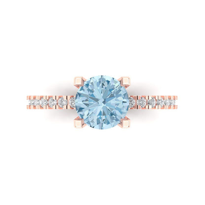 1.71 cttw Natural Sky Blue Topaz Solitaire with Zirconia Simulated Diamond Accents Engagement Ring - Solid Rose Gold (VVS1, Round Cut,7.5mm)