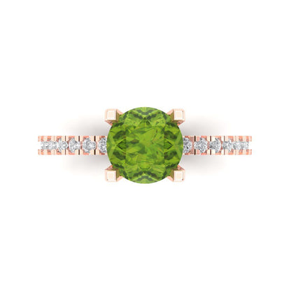 1.71 cttw Natural Peridot Solitaire with Zirconia Simulated Diamond Accents Engagement Ring - Solid Rose Gold (VVS1, Round Cut,7.5mm)