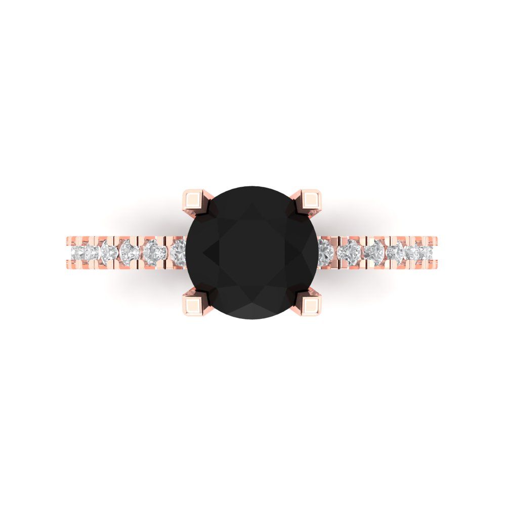 1.71 cttw Natural Onyx Solitaire with Zirconia Simulated Diamond Accents Engagement Ring - Solid Rose Gold (VVS1, Round Cut,7.5mm)
