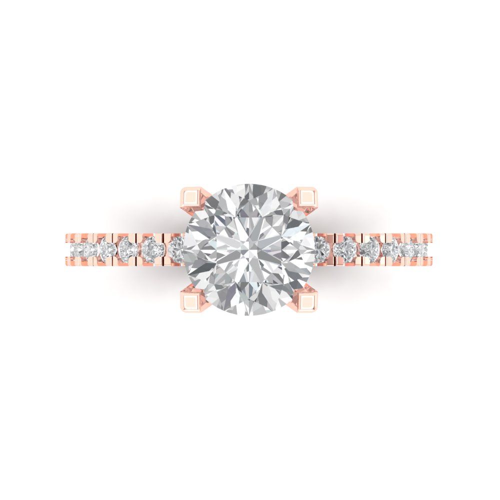 1.71 cttw Zirconia Simulated Diamond Solitaire with Zirconia Simulated Diamond Accents Engagement Ring - Solid Rose Gold (VVS1, Round Cut,7.5mm)