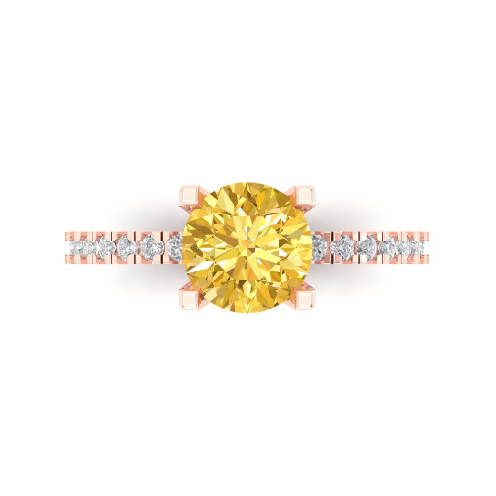 1.71 cttw Natural Citrine Solitaire with Zirconia Simulated Diamond Accents Engagement Ring - Solid Rose Gold (VVS1, Round Cut,7.5mm)