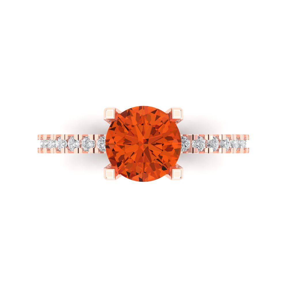 1.71 cttw Zirconia Simulated Red Diamond Solitaire with Zirconia Simulated Diamond Accents Engagement Ring - Solid Rose Gold (VVS1, Round Cut,7.5mm)