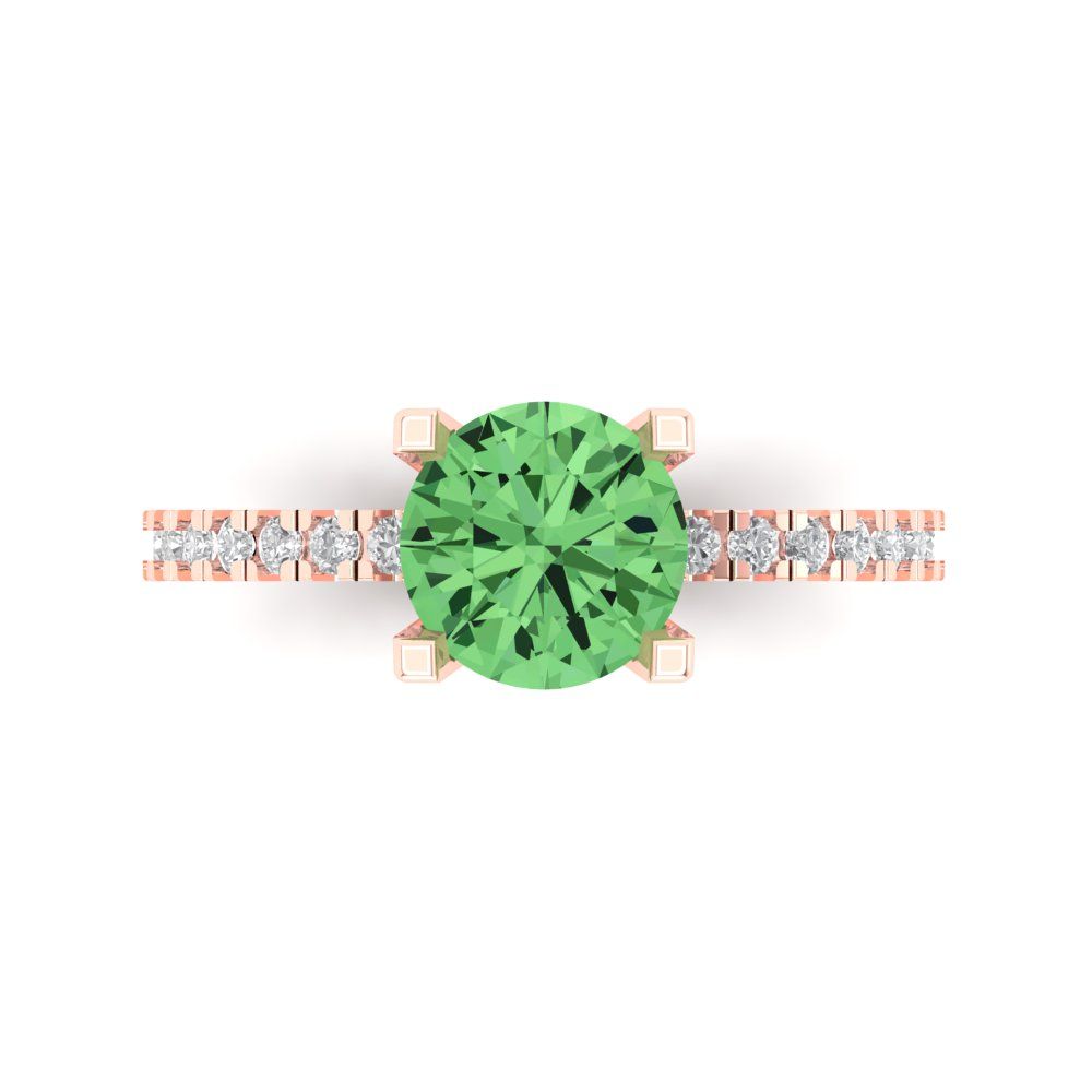 1.71 cttw Zirconia Simulated Green Diamond Solitaire with Zirconia Simulated Diamond Accents Engagement Ring - Solid Rose Gold (VVS1, Round Cut,7.5mm)