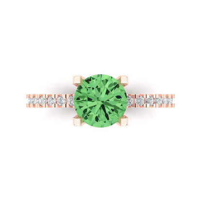 1.71 cttw Zirconia Simulated Green Diamond Solitaire with Zirconia Simulated Diamond Accents Engagement Ring - Solid Rose Gold (VVS1, Round Cut,7.5mm)