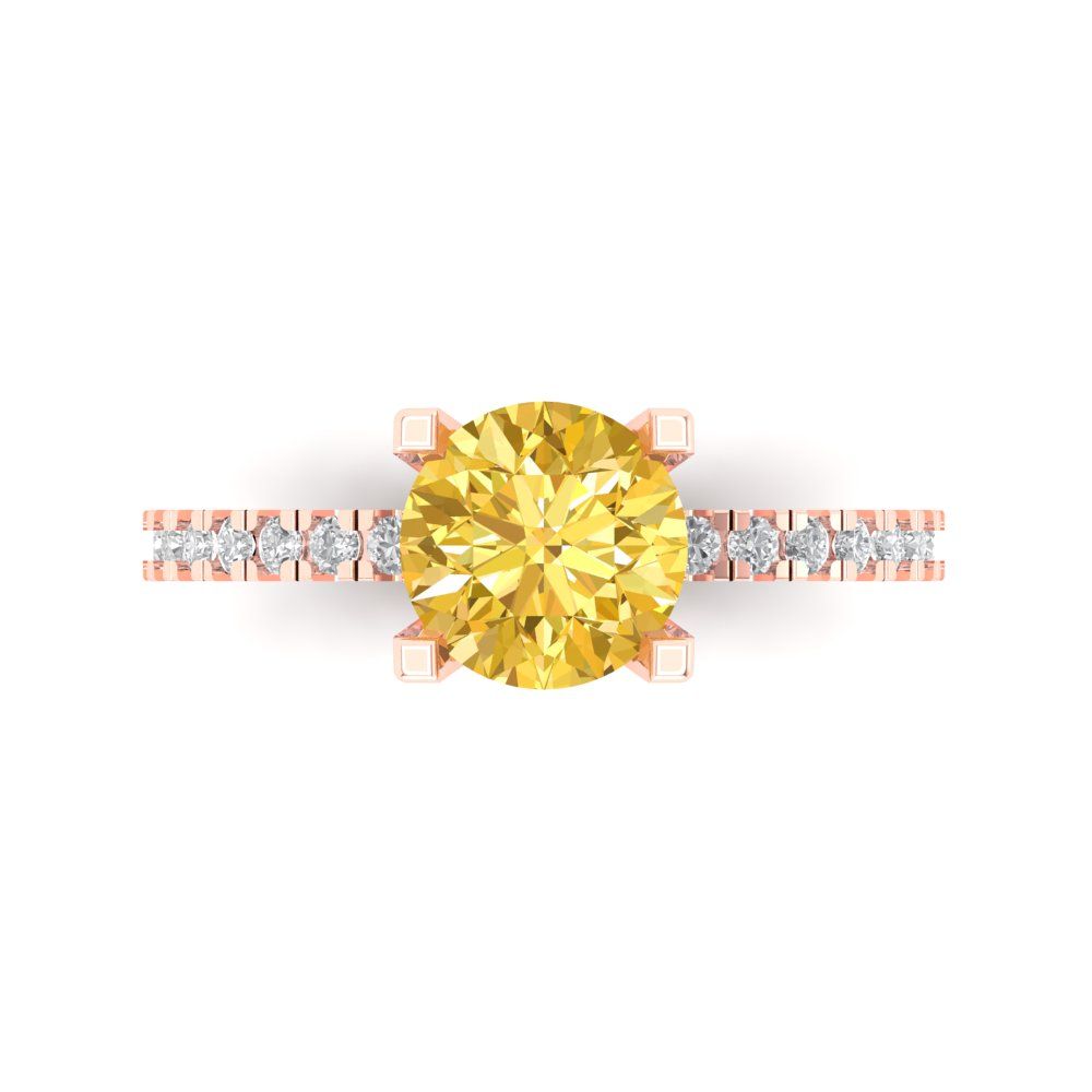 1.71 cttw Zirconia Simulated Yellow Diamond Solitaire with Zirconia Simulated Diamond Accents Engagement Ring - Solid Gold (VVS1, Round Cut,7.5mm)