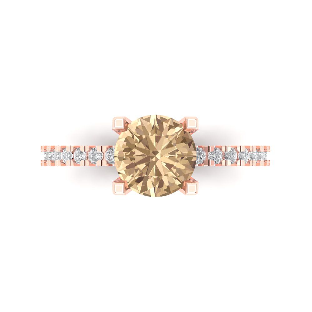 1.71 cttw Yellow Moissanite Solitaire with Zirconia Simulated Diamond Accents Engagement Ring - Solid Rose Gold (VVS1, Round Cut,7.5mm)