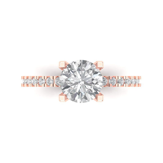 1.71 cttw Moissanite Solitaire with Zirconia Simulated Diamond Accents Engagement Ring - Solid Rose Gold (VVS1, Round Cut,7.5mm)