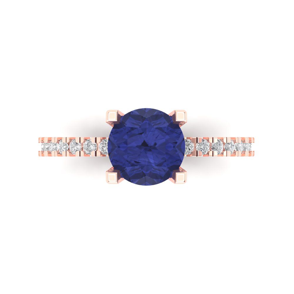 1.71 cttw Simulated Tanzanite Solitaire with Zirconia Simulated Diamond Accents Engagement Ring - Solid Rose Gold (VVS1, Round Cut,7.5mm)