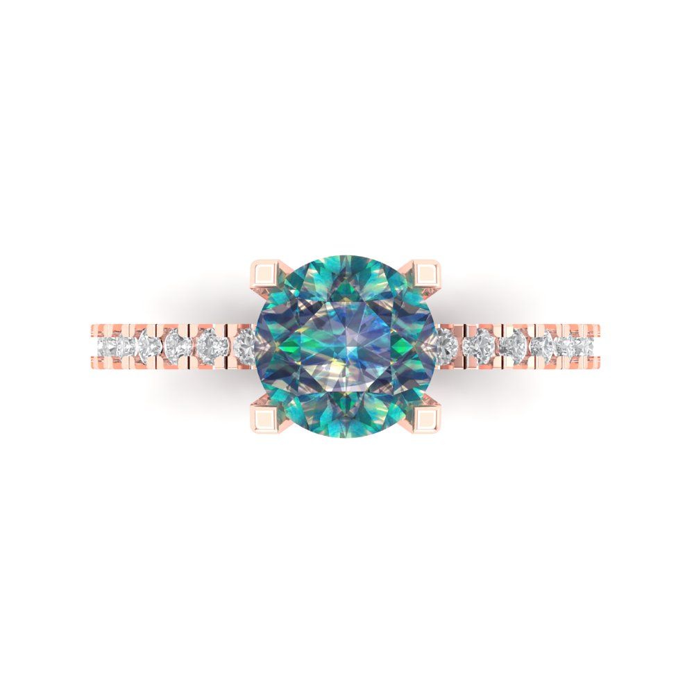 1.71 cttw Blue Moissanite Solitaire with Zirconia Simulated Diamond Accents Engagement Ring - Solid Rose Gold (VVS1, Round Cut,7.5mm)