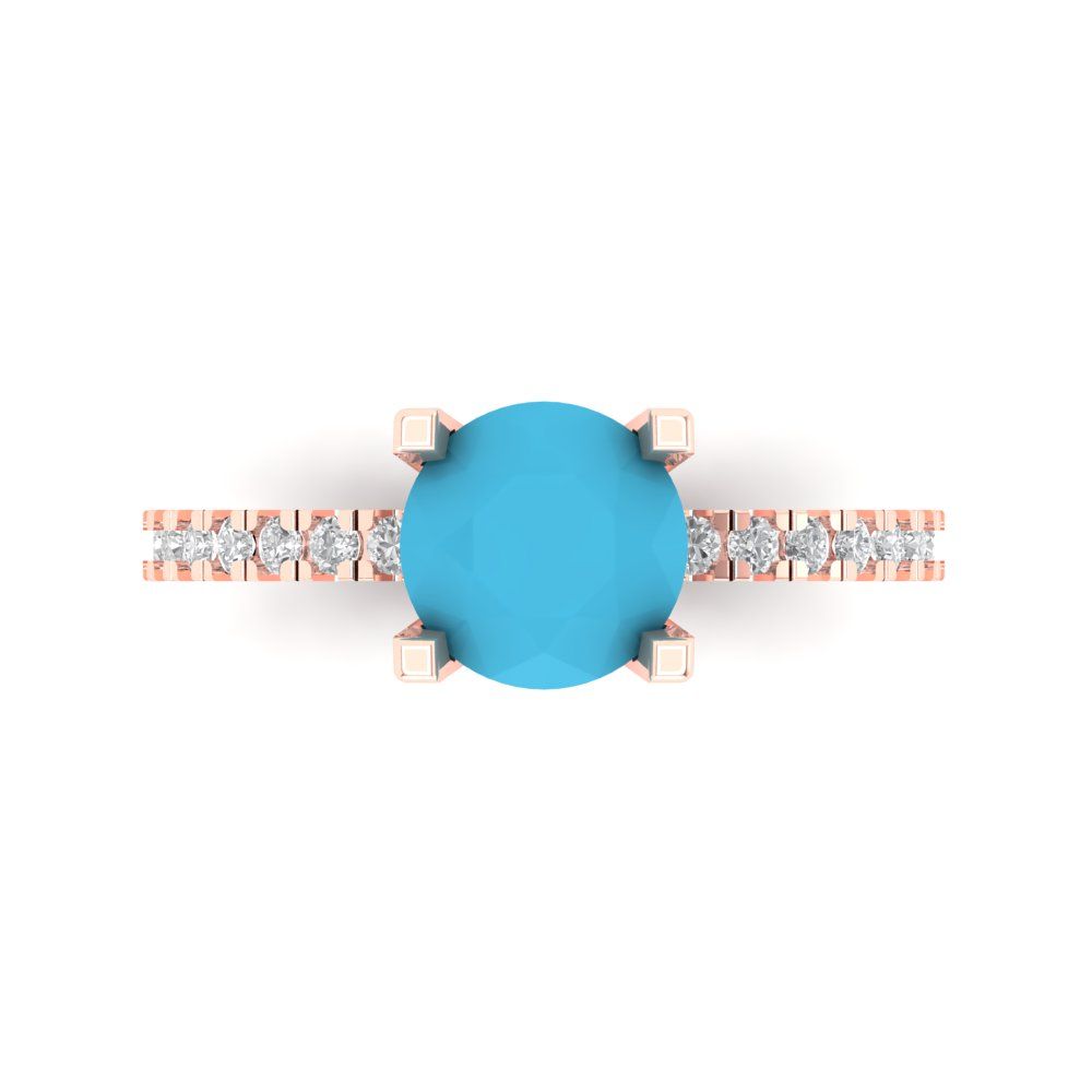 1.71 cttw Simulated Turquoise Solitaire with Zirconia Simulated Diamond Accents Engagement Ring - Solid Gold (Round Cut,7.5mm)
