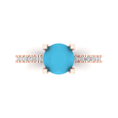 1.71 cttw Simulated Turquoise Solitaire with Zirconia Simulated Diamond Accents Engagement Ring - Solid Gold (Round Cut,7.5mm)