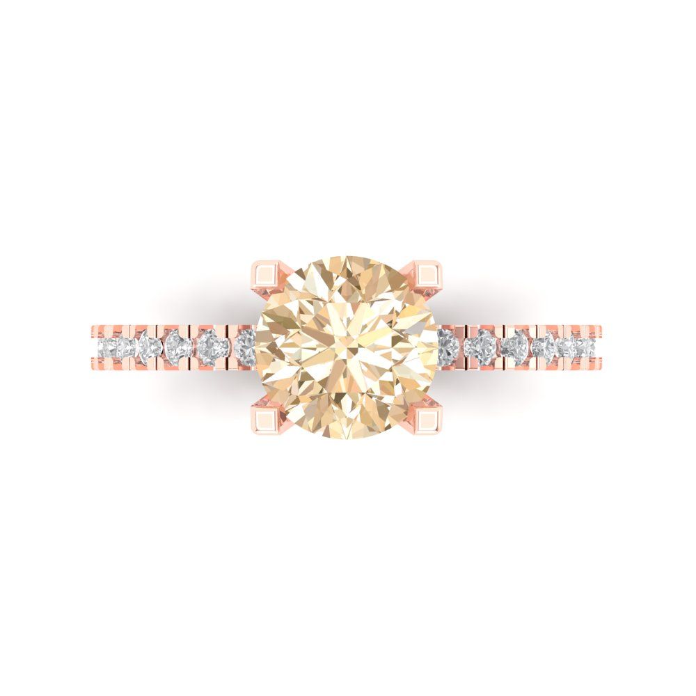 1.71 cttw Natural Morganite Solitaire with Zirconia Simulated Diamond Accents Engagement Ring - Solid Rose Gold (VVS1, Round Cut,7.5mm)