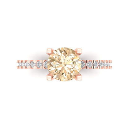 1.71 cttw Natural Morganite Solitaire with Zirconia Simulated Diamond Accents Engagement Ring - Solid Rose Gold (VVS1, Round Cut,7.5mm)