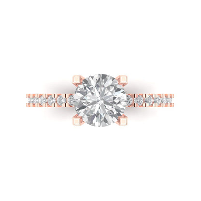 1.71 cttw White Sapphire Solitaire with Zirconia Simulated Diamond Accents Engagement Ring - Solid Rose Gold (VVS1, Round Cut,7.5mm)