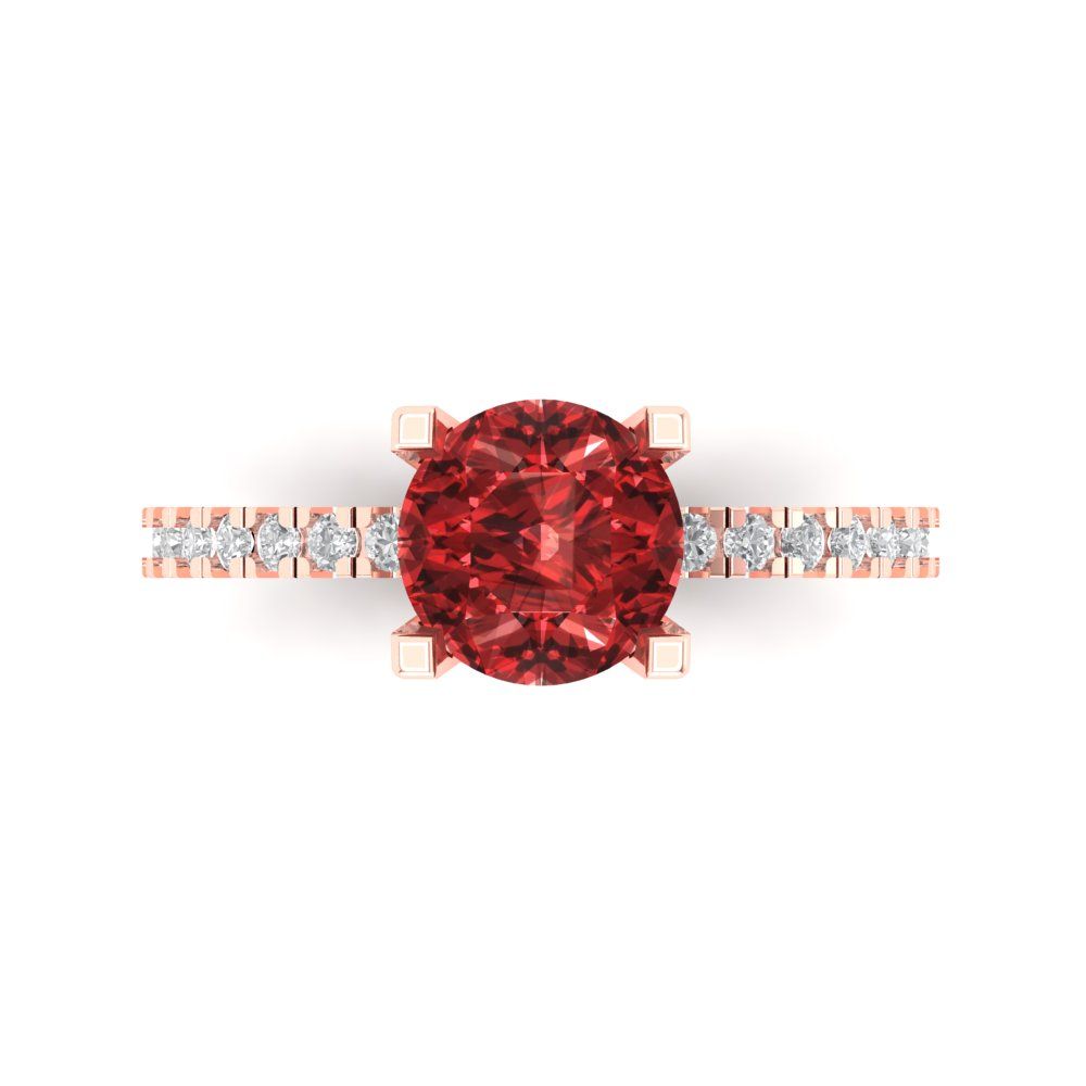 1.71 cttw Natural Garnet Solitaire with Zirconia Simulated Diamond Accents Engagement Ring - Solid Rose Gold (VVS1, Round Cut,7.5mm)