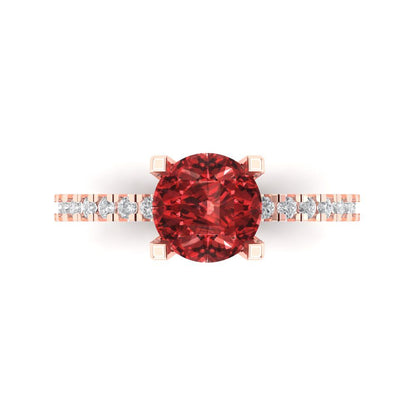 1.71 cttw Natural Garnet Solitaire with Zirconia Simulated Diamond Accents Engagement Ring - Solid Rose Gold (VVS1, Round Cut,7.5mm)