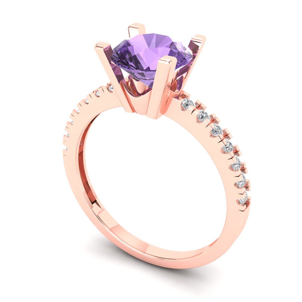 1.71 cttw Simulated Alexandrite Solitaire with Zirconia Simulated Diamond Accents Engagement Ring - Solid Rose Gold (VVS1, Round Cut,7.5mm)