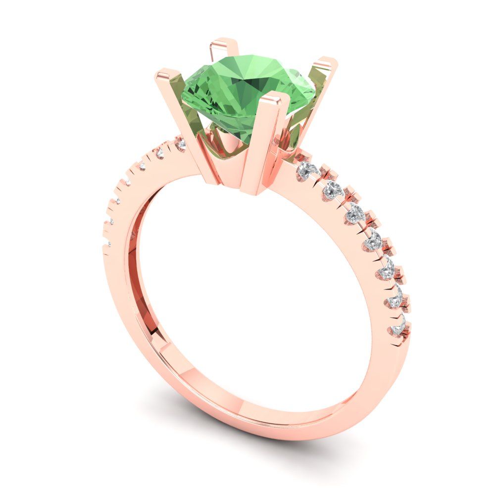 1.71 cttw Zirconia Simulated Green Diamond Solitaire with Zirconia Simulated Diamond Accents Engagement Ring - Solid Rose Gold (VVS1, Round Cut,7.5mm)