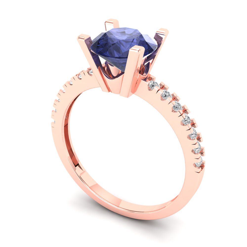 1.71 cttw Simulated Tanzanite Solitaire with Zirconia Simulated Diamond Accents Engagement Ring - Solid Rose Gold (VVS1, Round Cut,7.5mm)