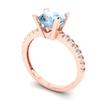 1.71 cttw Natural Sky Blue Topaz Solitaire with Zirconia Simulated Diamond Accents Engagement Ring - Solid Rose Gold (VVS1, Round Cut,7.5mm)