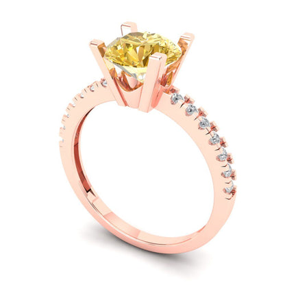 1.71 cttw Natural Citrine Solitaire with Zirconia Simulated Diamond Accents Engagement Ring - Solid Rose Gold (VVS1, Round Cut,7.5mm)