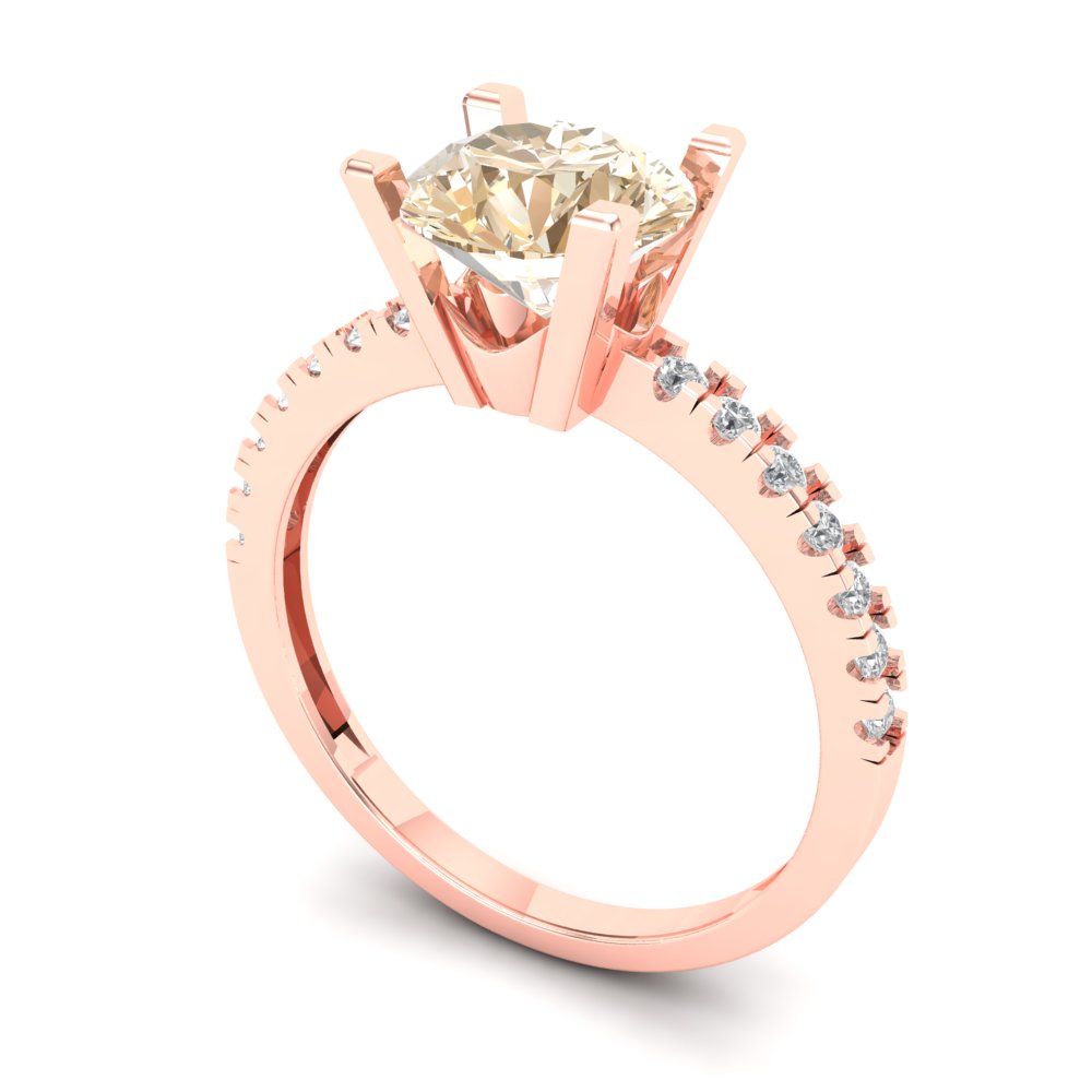 1.71 cttw Natural Morganite Solitaire with Zirconia Simulated Diamond Accents Engagement Ring - Solid Rose Gold (VVS1, Round Cut,7.5mm)