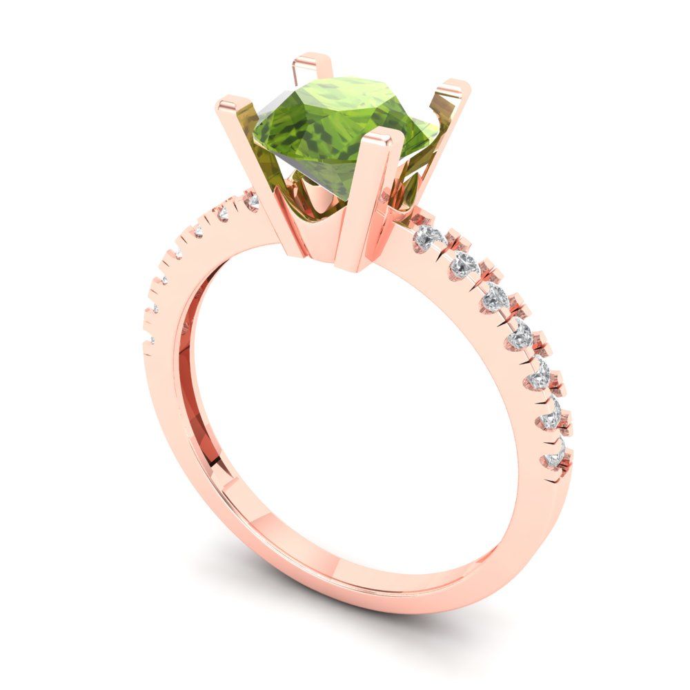 1.71 cttw Natural Peridot Solitaire with Zirconia Simulated Diamond Accents Engagement Ring - Solid Rose Gold (VVS1, Round Cut,7.5mm)