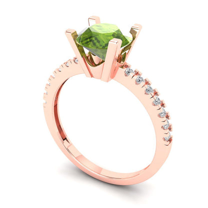1.71 cttw Natural Peridot Solitaire with Zirconia Simulated Diamond Accents Engagement Ring - Solid Rose Gold (VVS1, Round Cut,7.5mm)