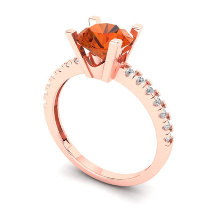 1.71 cttw Zirconia Simulated Red Diamond Solitaire with Zirconia Simulated Diamond Accents Engagement Ring - Solid Rose Gold (VVS1, Round Cut,7.5mm)